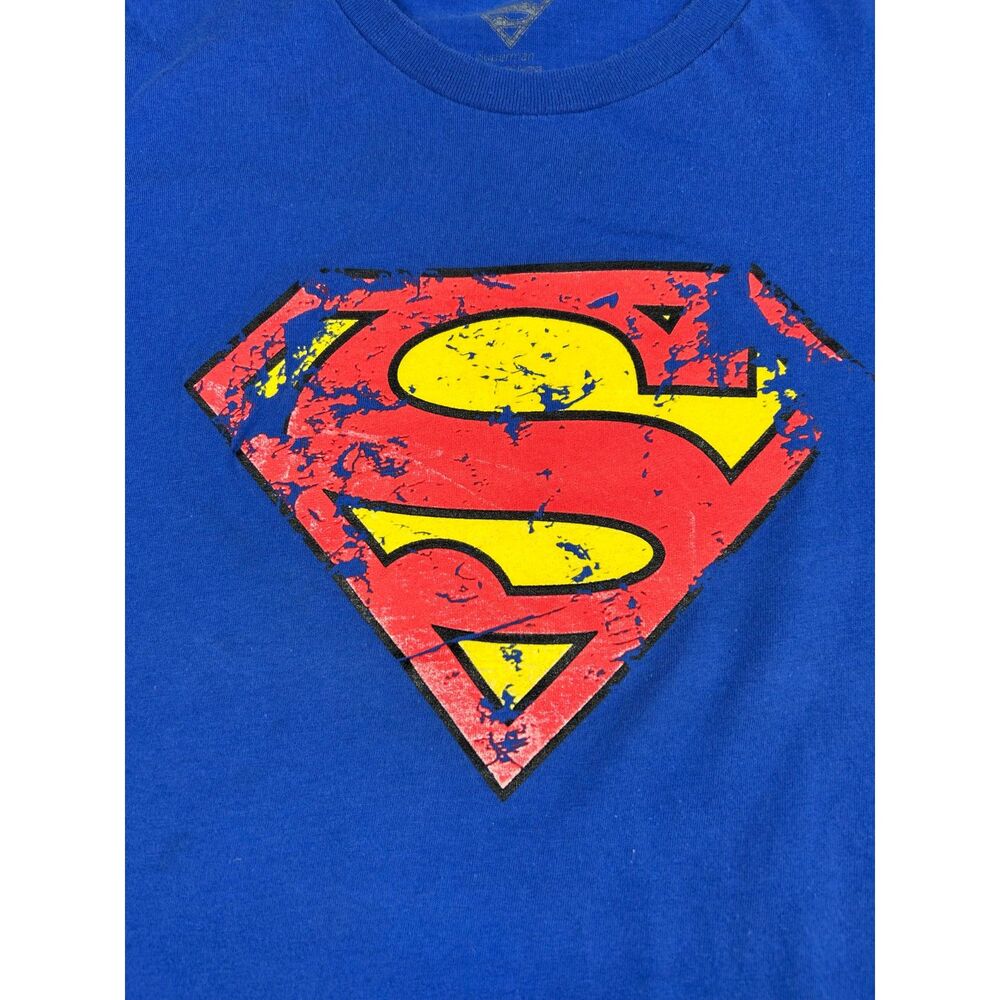 DC Comics Superman Boys Large Blue Distressed Shield Logo Graphic T-Shirt